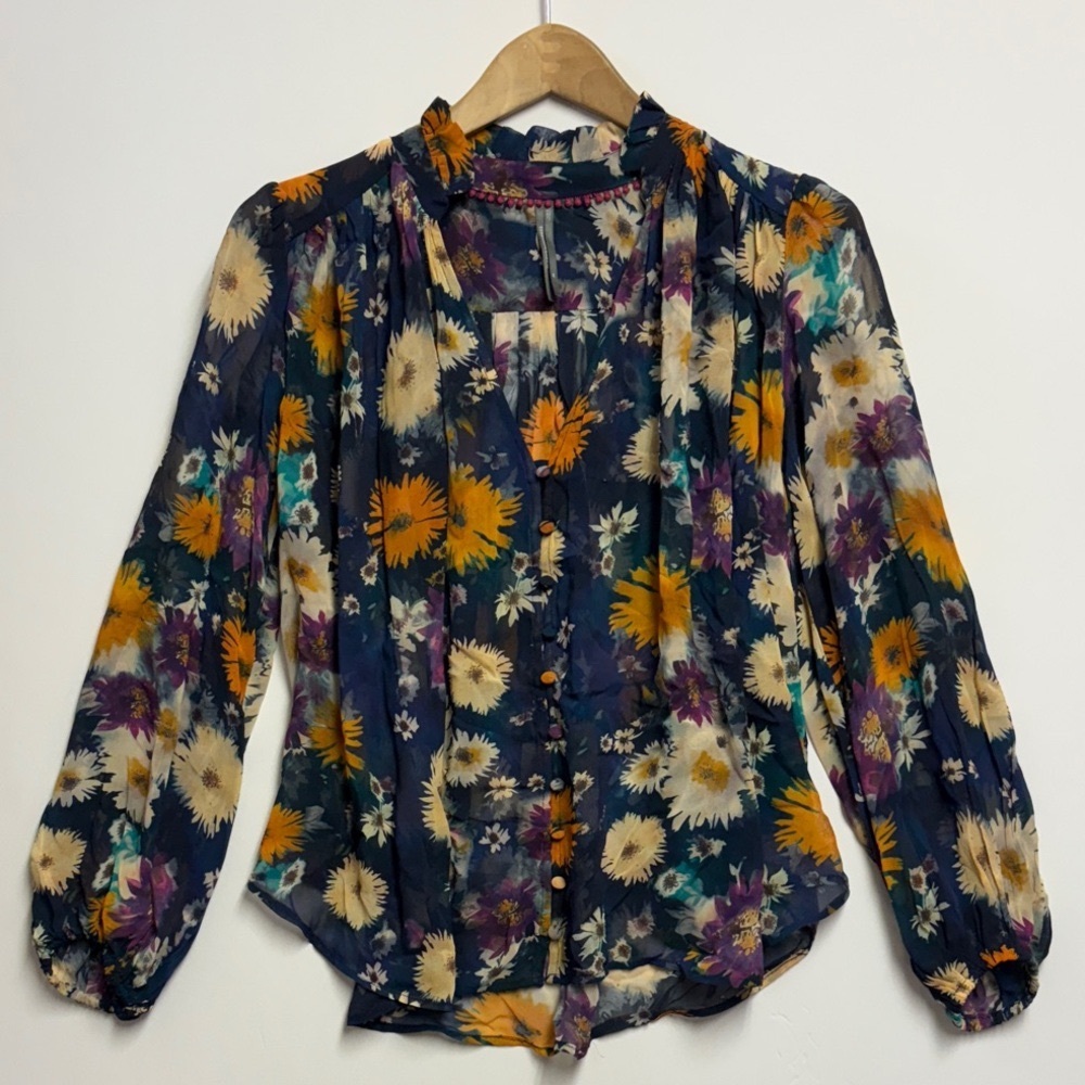 By Anthropologie Navy Floral Blouse